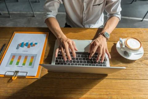 Top view of office man using laptop Stock Photos