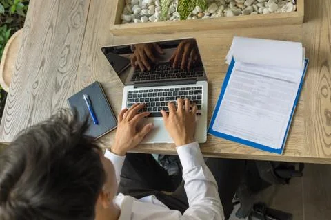 Top view of office man using laptop Stock Photos