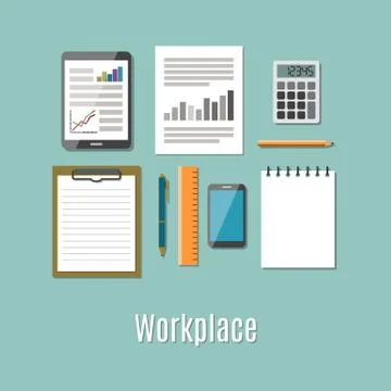 Top View of Office Objects Stock Illustration