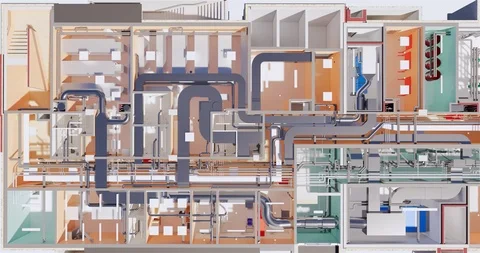 Top view of office space on the basement floor in a business center 库存影片 117723221