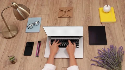Top view office table desk. Feminine desk workspace. Ideas, notes, plan writing Stock-Footage 164070216