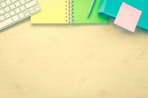 Top view office table mockup background. Stock Photos