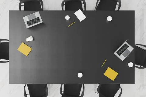 Top view of an office table Stock Photos