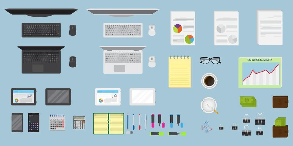 Top view office table workspace organization. Create your own style. EPS10 fu Stock Illustration