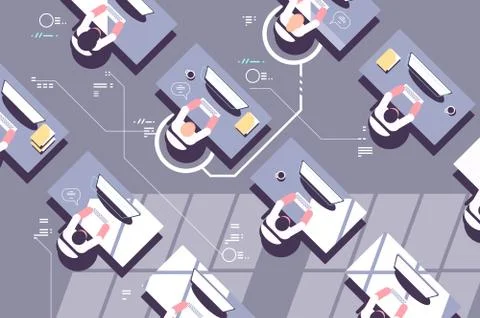 Top view of office workers in workplace Stock Illustration