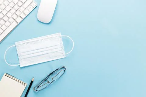 Top view of office working desktop. Foto stock