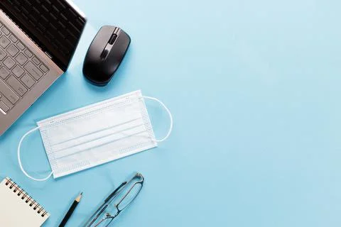 Top view of office working desktop. Foto stock