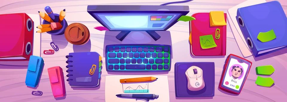 Top view of office workplace Stock Illustration