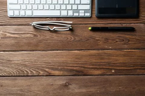 Top view office workspace composition Stock Photos