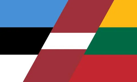 Top view of official  flag Patchwork flag of baltic countries. travel and pat Ilustración de archivo