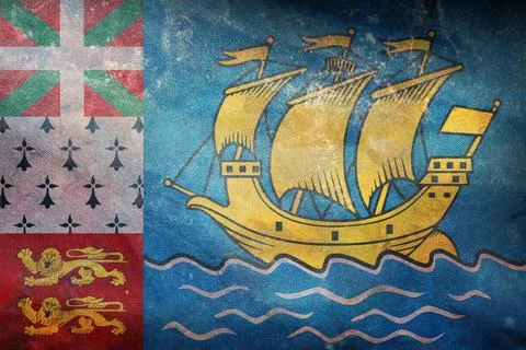 Top view of official retro flag Saint Pierre and Miquelon with grunge texture Stock Illustration