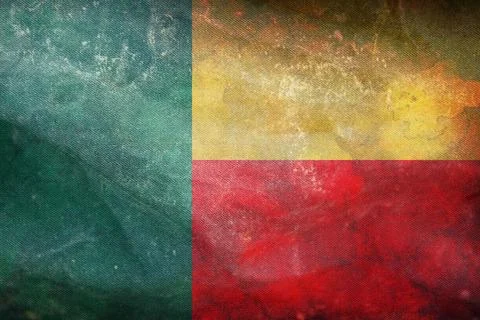 Top view of official retro flag Benin with grunge texture. travel and patriot Stock Illustration