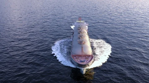 Top view oil tanker floating on the ocean Stock Footage
