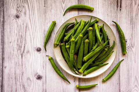Top view of the okra vegetable (also called as ladies finger). Foto stock