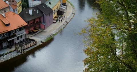 Top view of old ancient historical European city, calm river, natural panorama. Stock Footage 296232557