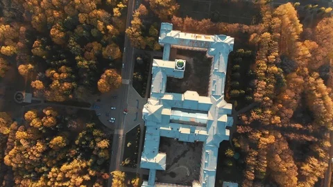 Top view of old building architecture in autumn city landscape with yellow trees Stock-Footage 97070179