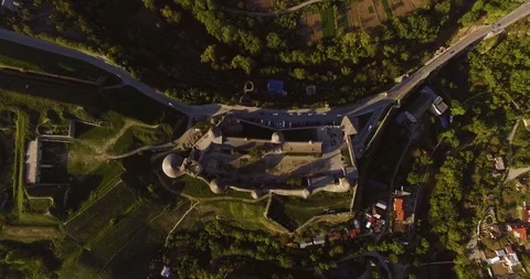 Top view of old castle and transport interchange of incredible view of little 스톡 동영상 108843915