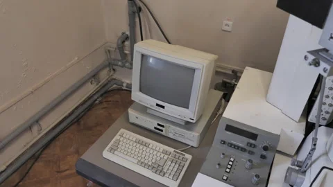 Top View Of Old Computer In Research Center Stock Footage 157994150