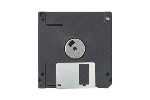 Top view of old data storage technology black floppy disk. Stock Photos