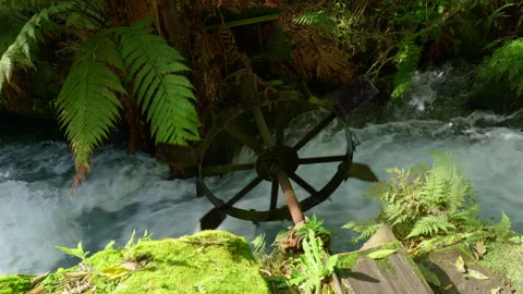 Top-View of Old Mill Turning in Water Video stock 250493695