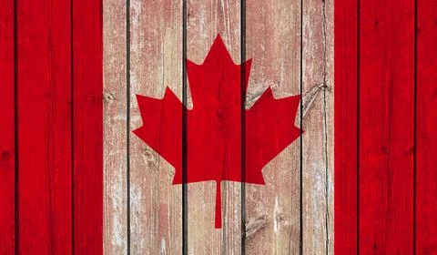 Top view of Old Painted Flag of Canada on Dark Wooden Fence, wall. patriot an Stock Illustration