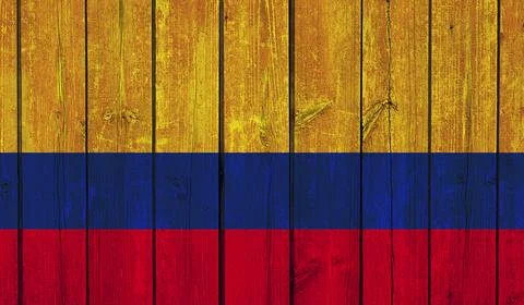 Top view of Old Painted Flag of Colombia on Dark Wooden Fence, wall. patriot  Stock Illustration