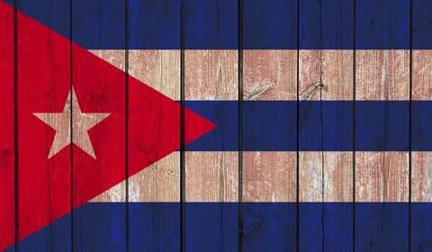 Top view of Old Painted Flag of Cuba on Dark Wooden Fence, wall. patriot and  Stock Illustration