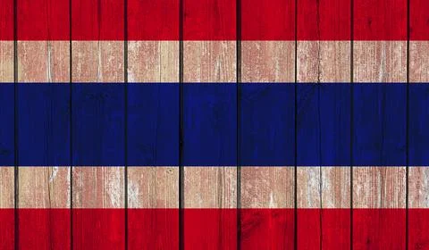 Top view of Old Painted Flag of Thailand on Dark Wooden Fence, wall. patriot  Stock Illustration
