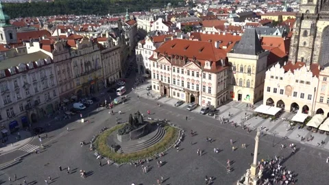 Top view of Old Town Square in Prague, Czech Republic. 4K Stock Footage 292563559
