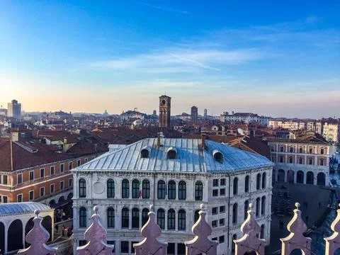 Top view of old town Vanice at sunset in Italy Stock Photos