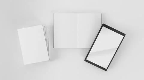 Top view of open and closed books with tablet Stock Illustration