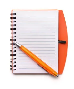 Top view of open blank notebook and pen Stock Photos