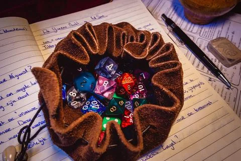 Top view of an open dice bag Stock Photos