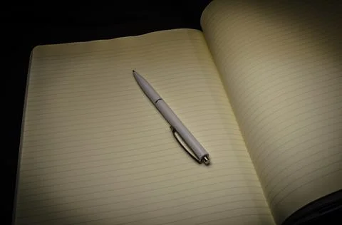 Top view of a open notebook with pen, school notebooks with a spiral spring, Stock Photos