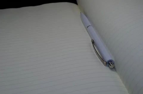 Top view of a open notebook with pen, school notebooks with a spiral spring, Stock Photos