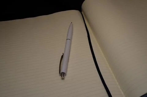 Top view of a open notebook with pen, school notebooks with a spiral spring, Stock Photos