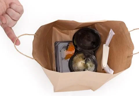 Top view of open packaging paper bag for food delivery Stock Photos