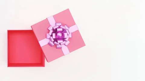 Top view of open pink gift box with pink ribbon bow isolated on white background Stock Illustration