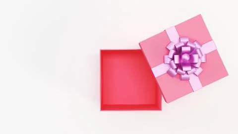 Top view of open pink gift box with pink ribbon bow isolated on white background Stock Illustration