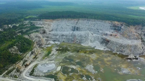 Top view of open quarries. Panoramic view of standing gray dust over open pits 스톡 동영상 113530466