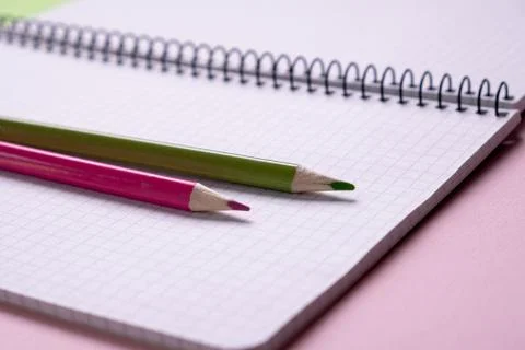 Top view of a open  school notebook  with a spiral spring, office notepad Stock-Fotos
