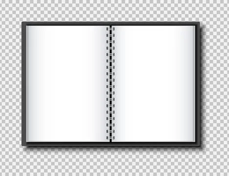 Top view of an open sketchbook or notebook with a metallic spiral spine and Stock Illustration