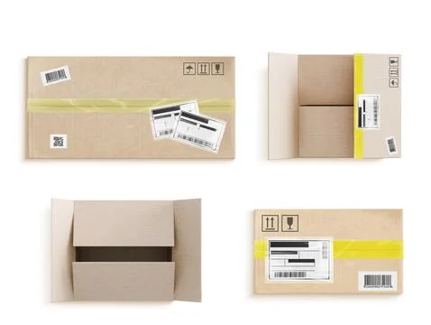 Top view opened and closed cardboard boxes イラスト素材