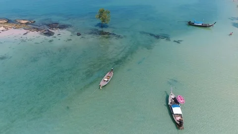 Top view or aerial view of Beautiful crystal clear water and white beach with Stock Footage 95209495