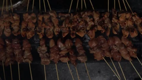 Top view or flat lay view process of making Indonesian chicken satay in tra.. Stock Footage 282340938
