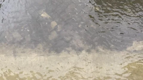 Top view or flat lay view of shallow water flow on grey paved background Stock Footage 293784168