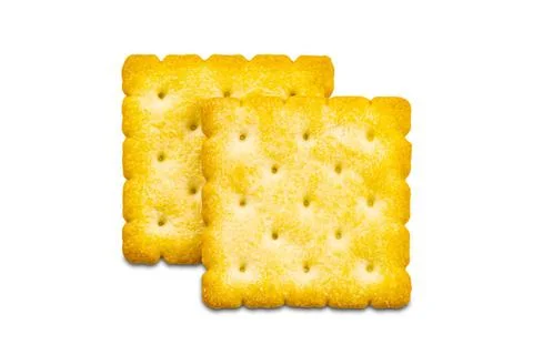 Top view or flat lay two dry sweet crunchy delicious square shape crackers... Stockfoto's