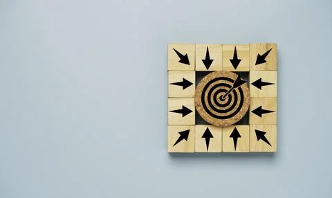 Top view or flat lay design of target board among black arrow for focus wit.. Stock Photos