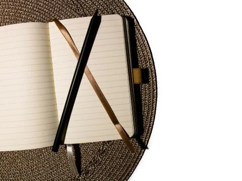 Top view or flat view or concept of open organizer with black pencil Stock Photos