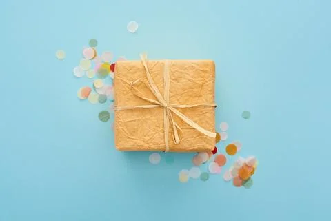 Top view orange present bow Stock Photos